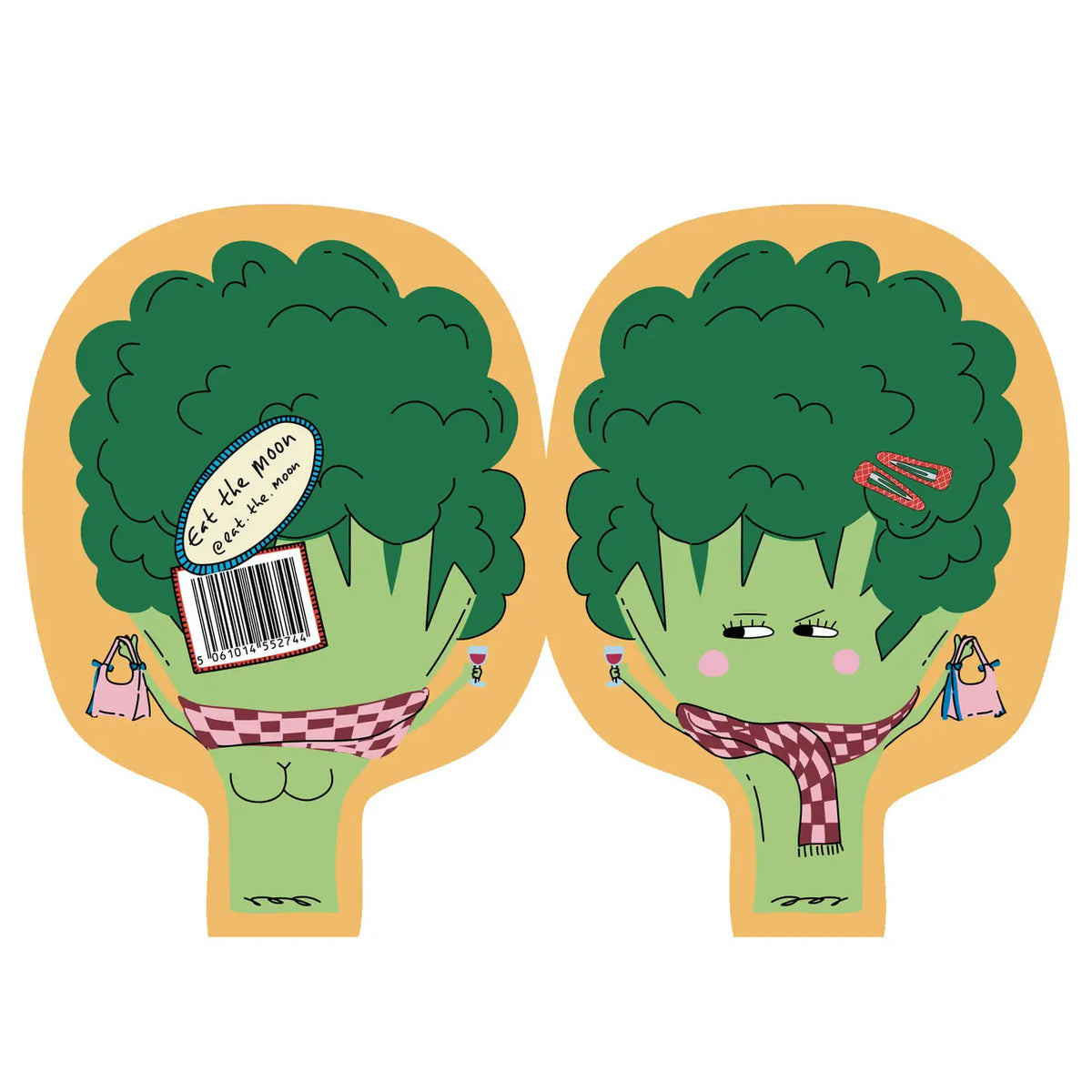Eat the Moon Hey Broccoli die cut greetings card