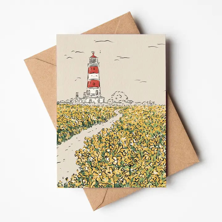 Happisburgh lighthouse greetings card by Jenna Crush