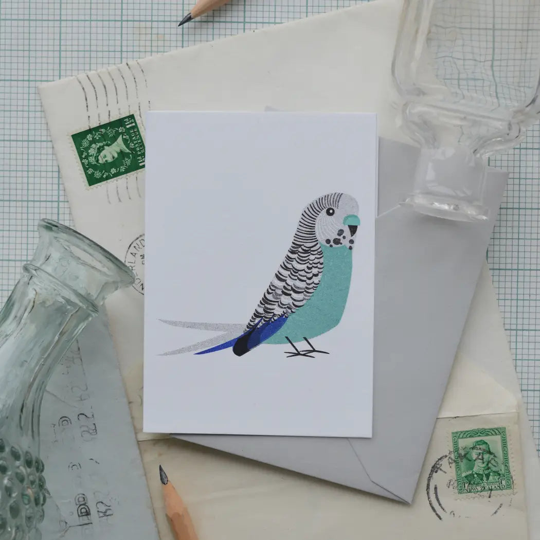 Bobbie Print risoprint mini greetings card - budgie