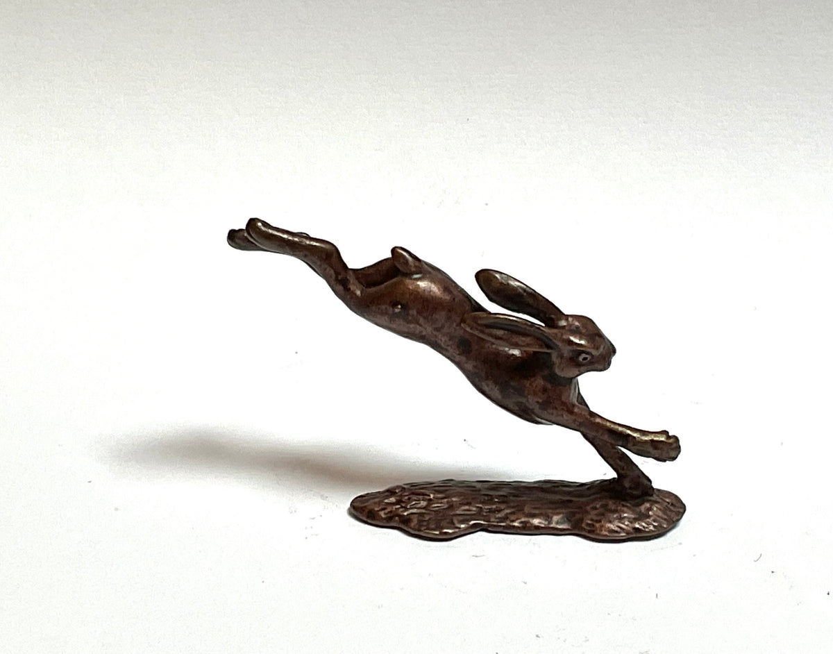 David. Meredith Miniature leaping hare bronze sculpture
