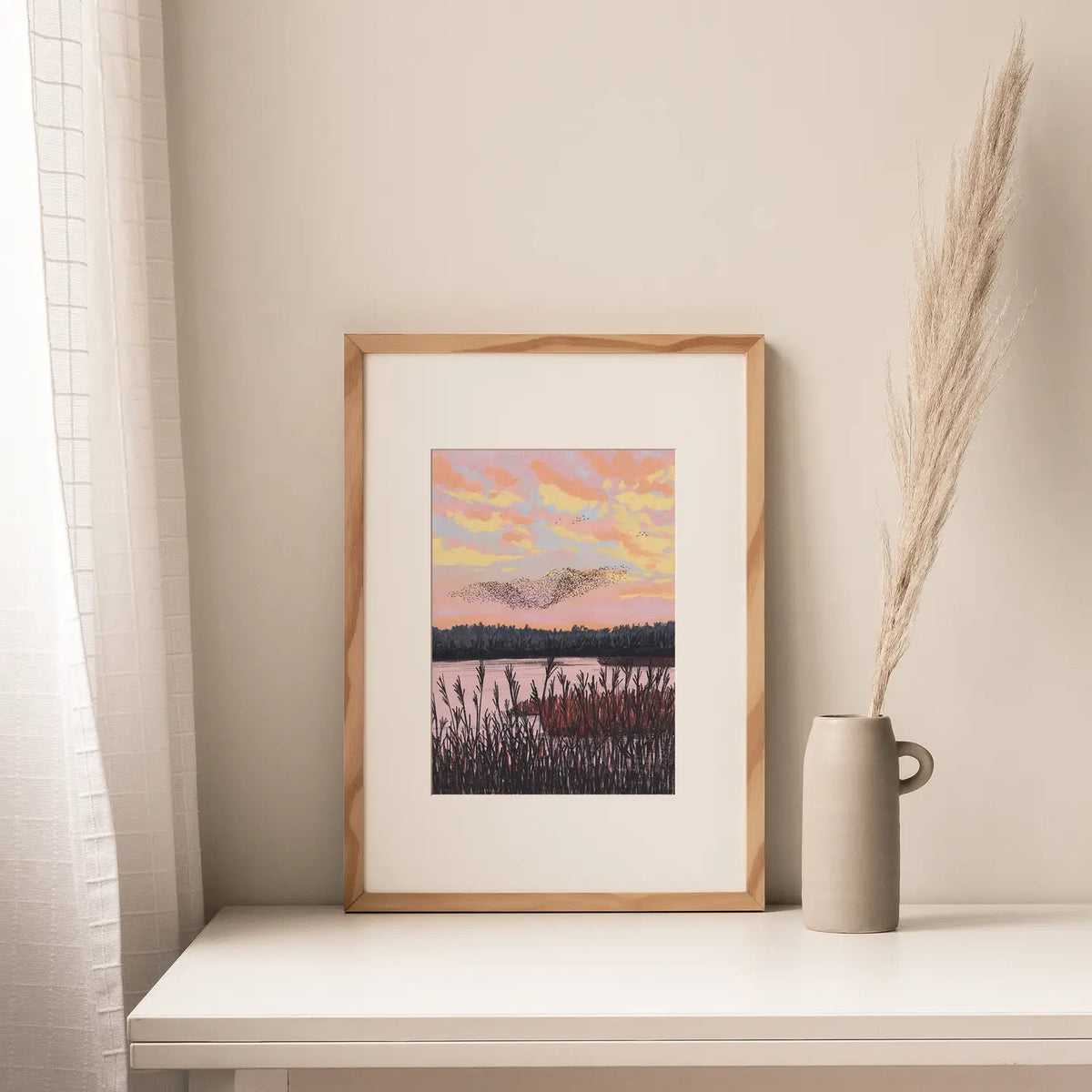 Joy Jen A4 print Starling murmation at Sunset in Yorkshire