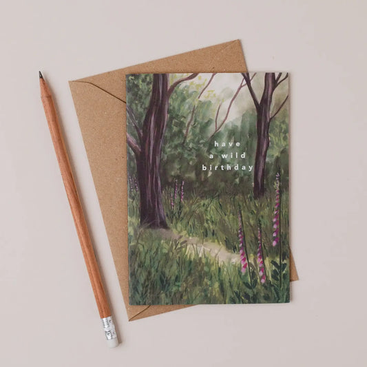 Joy Jen greeting card Have a wild Birthday - foxglove woodland card