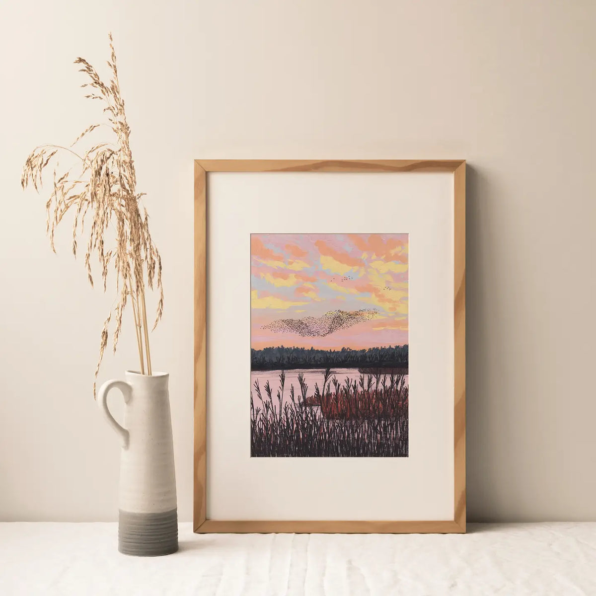 Joy Jen A4 print Starling murmation at Sunset in Yorkshire
