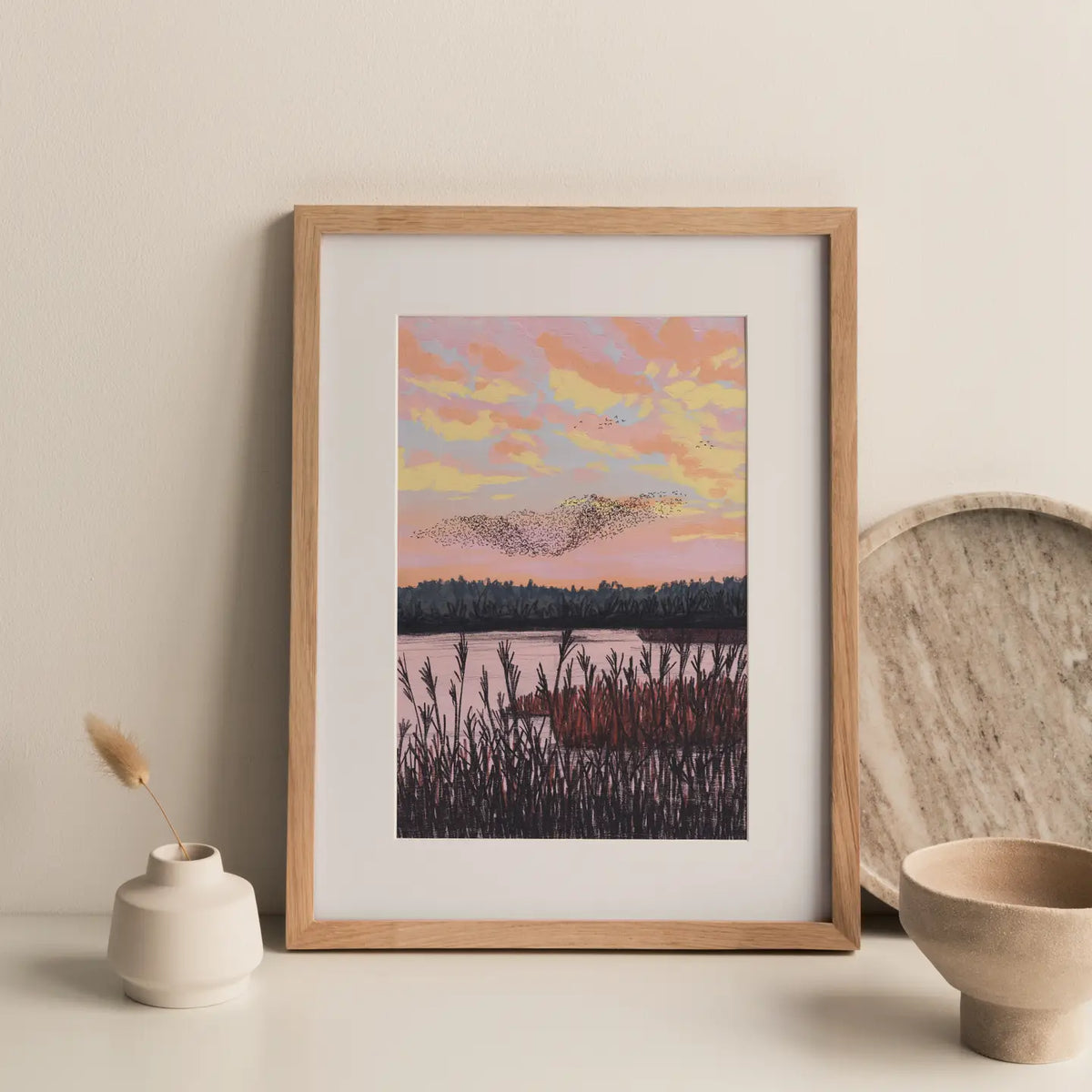Joy Jen A4 print Starling murmation at Sunset in Yorkshire