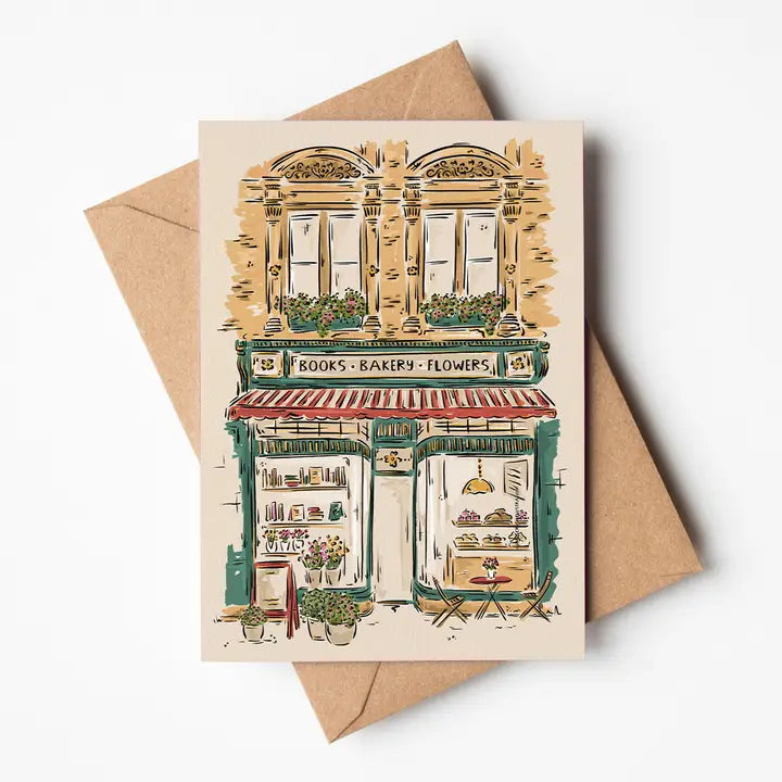 Books, bakery, flowers storefront card Jenna Crush greetings card