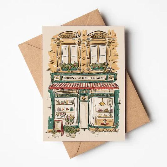 Books, bakery, flowers storefront card Jenna Crush greetings card