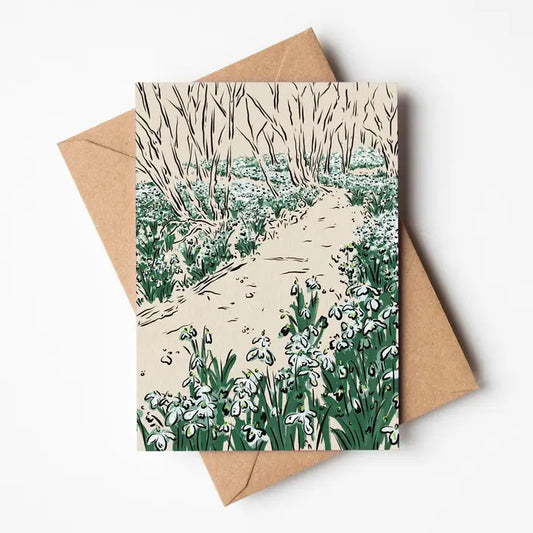 Snowdrop walks  greetings card by Jenna Crush