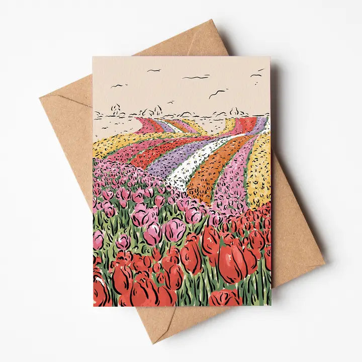 Tulip fields  greetings card by Jenna Crush