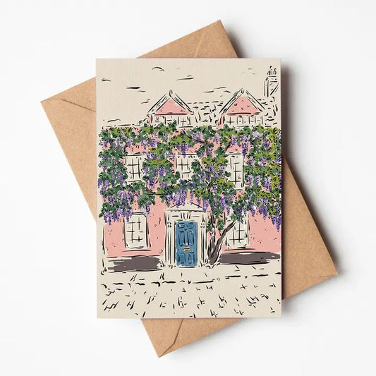 Wisteria in pottergate greetings card by Jenna Crush
