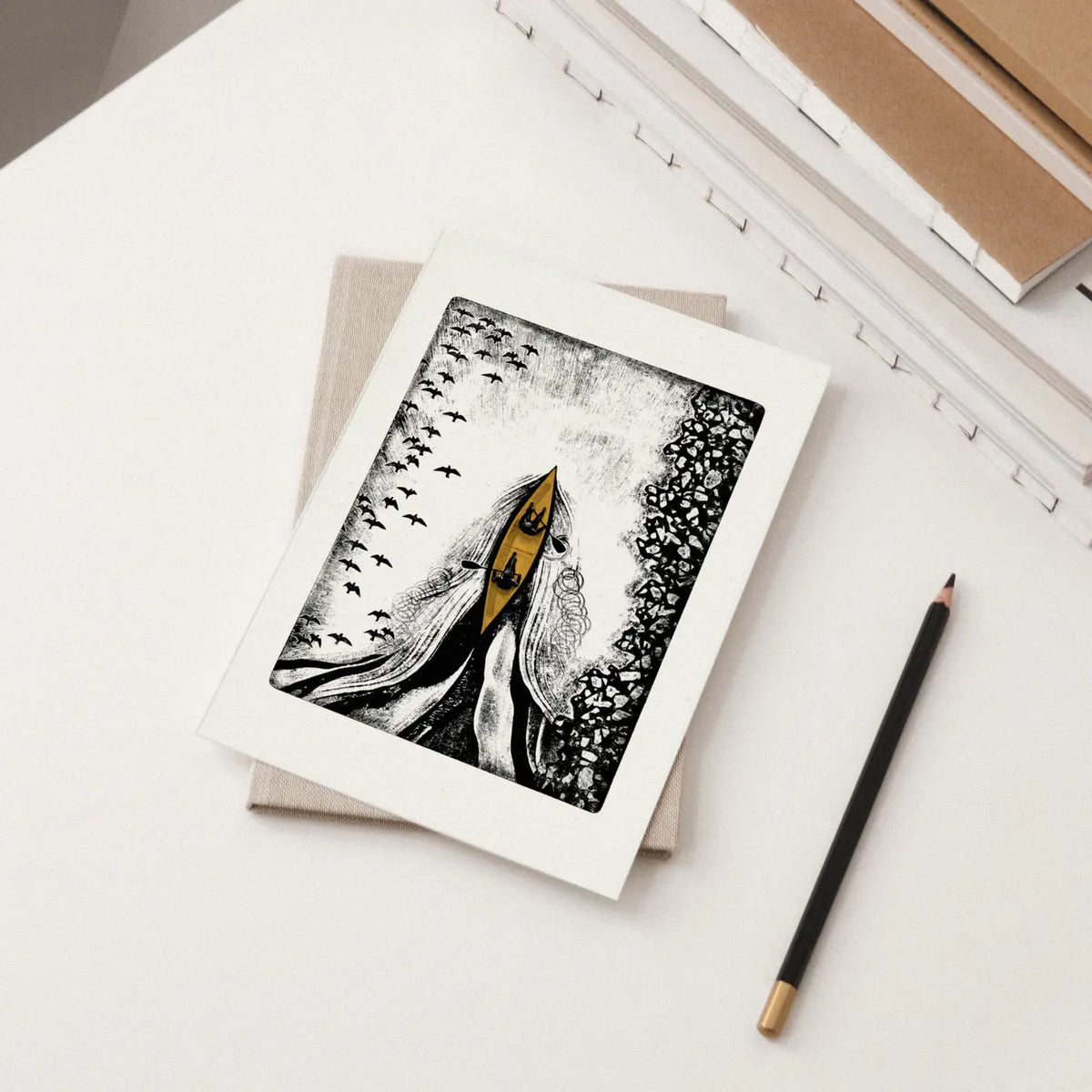 Lake flight  greetings  card by Like Holcombe