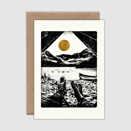 Shoreline - wild camping greetings  card by Luke Holcombe