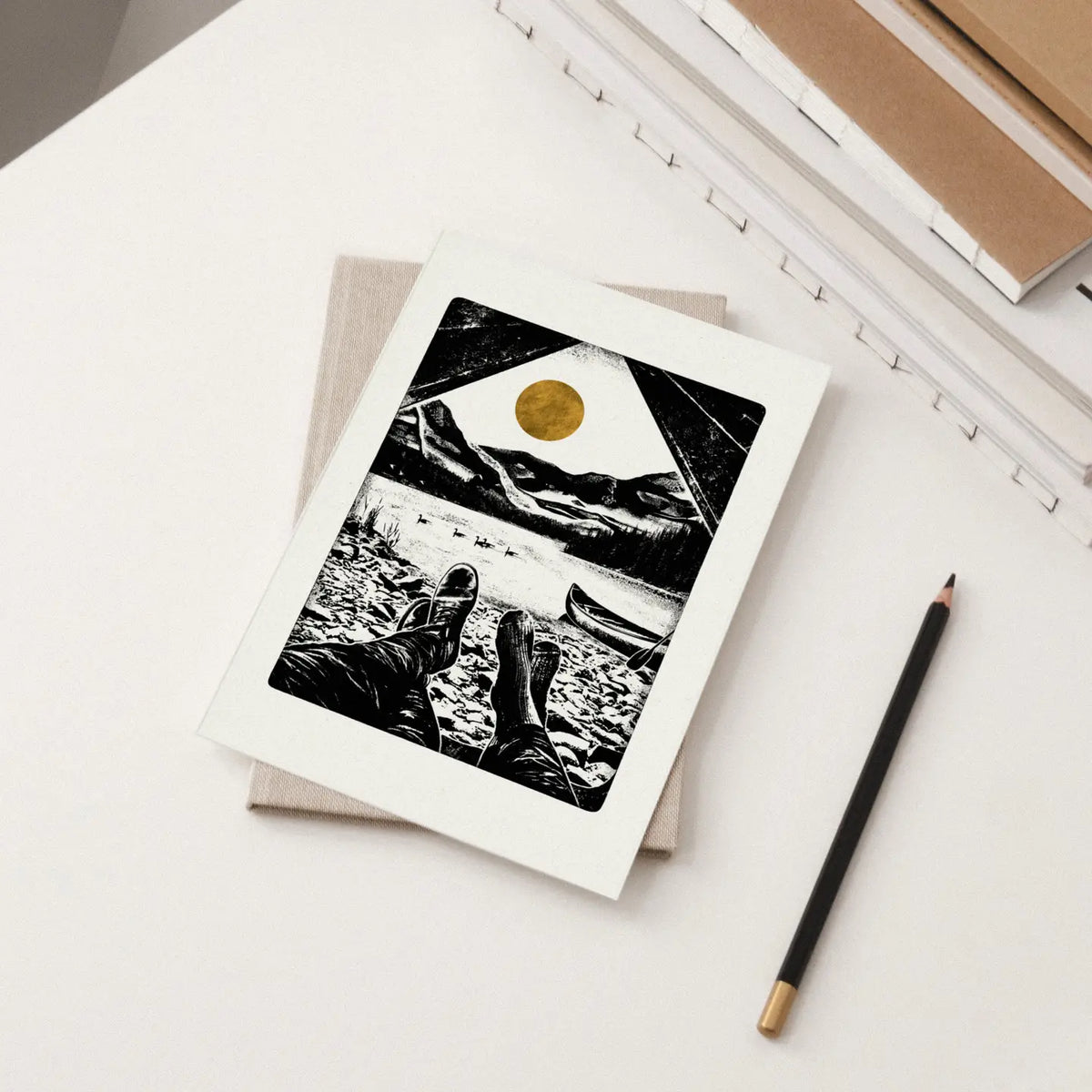 Shoreline - wild camping greetings  card by Luke Holcombe