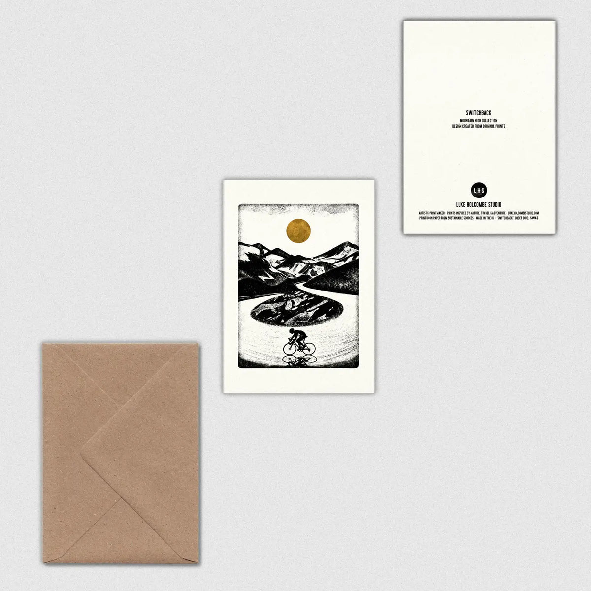 Switchback cycling greetings  card by Luke Holcombe