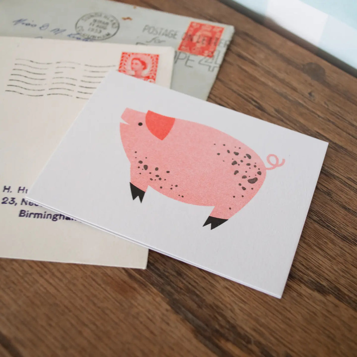 Bobbie Print risoprint mini greetings card - Pig