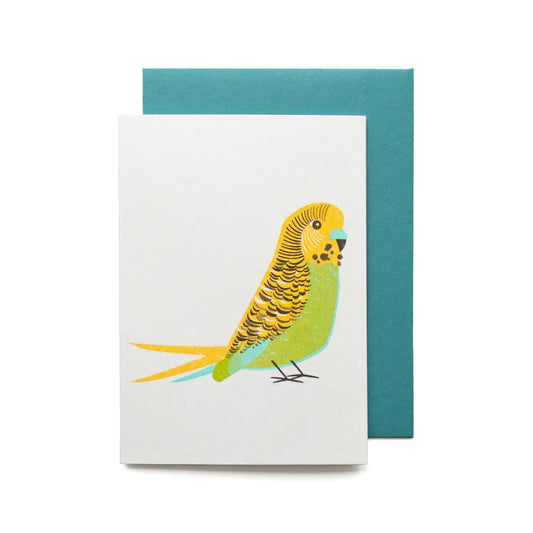 Bobbie Print risoprint mini greetings card - budgie