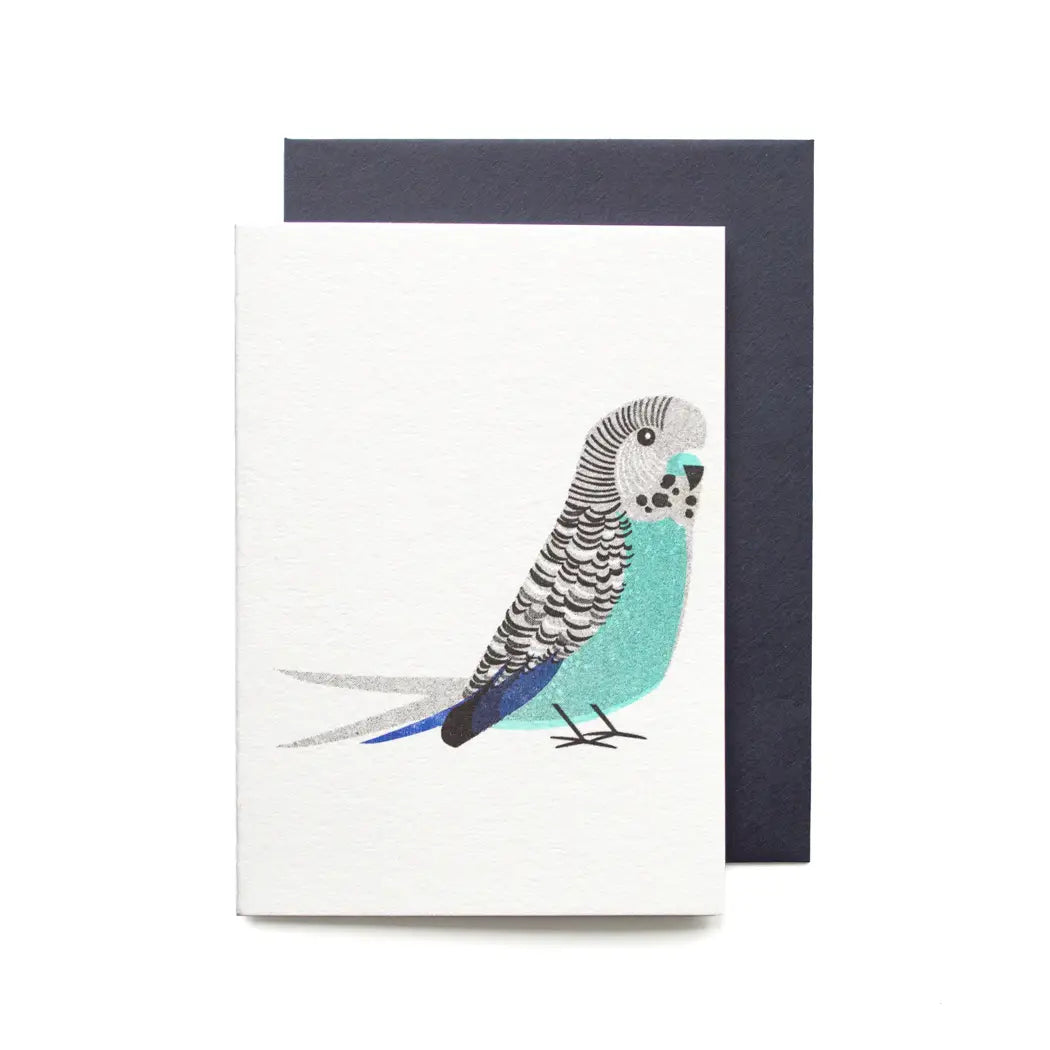 Bobbie Print risoprint mini greetings card - budgie