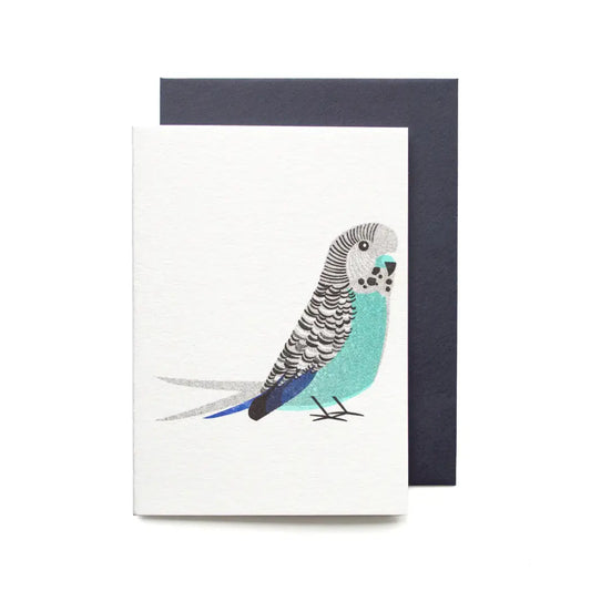 Bobbie Print risoprint mini greetings card - budgie