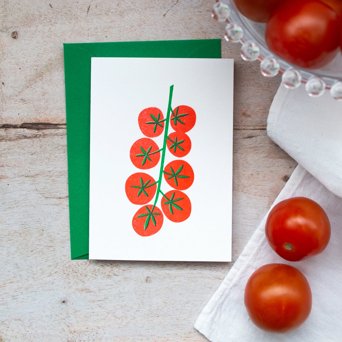 Bobbie Print risoprint mini greetings card - tomato