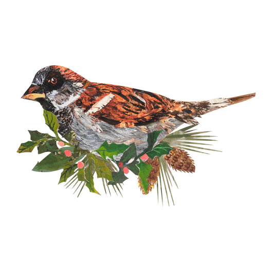 Clare O ‘ Neill Christmas festive sparrow  plywood decoration