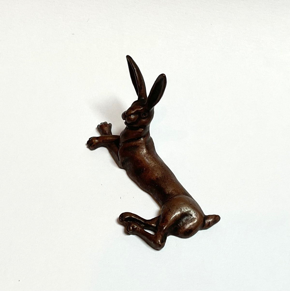 David. Meredith miniature lying hare   bronze sculpture