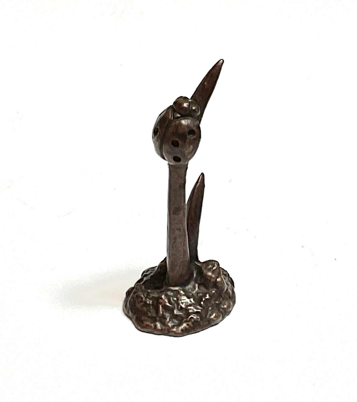 David. Meredith miniature  ladybird on grass blade bronze sculpture
