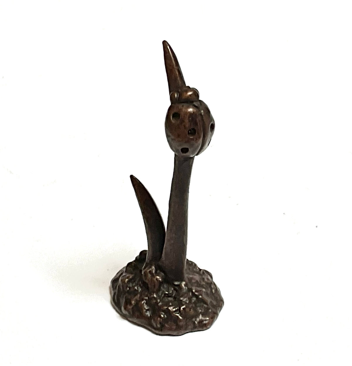 David. Meredith miniature  ladybird on grass blade bronze sculpture