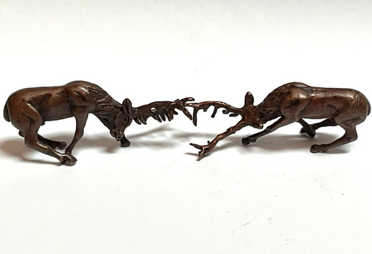 David. Meredith Miniature rutting stags   bronze sculptures
