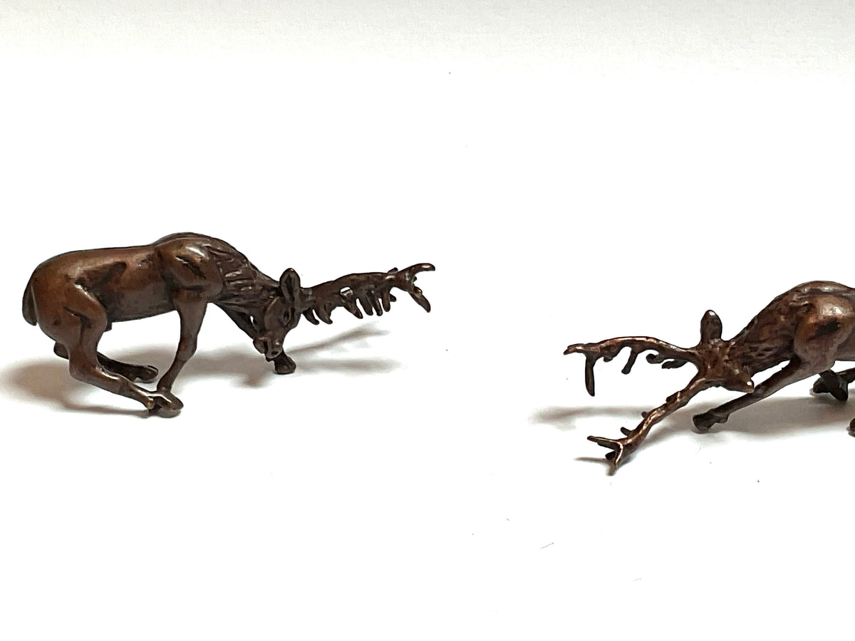 David. Meredith Miniature rutting stags   bronze sculptures