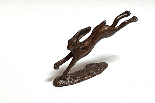 David. Meredith Miniature leaping hare bronze sculpture