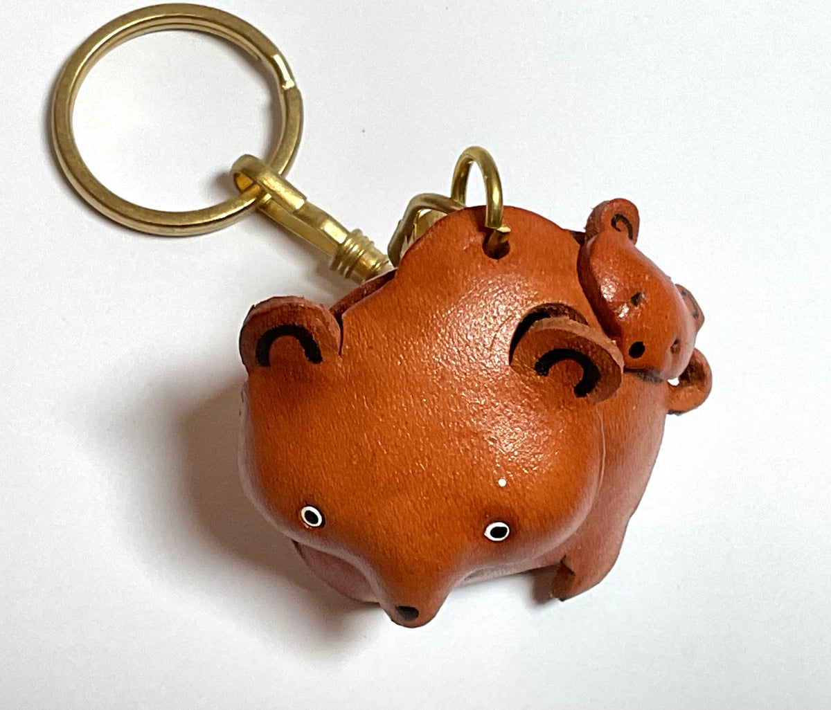 Japanese Handmade Leather keychain - mummy bear and cub