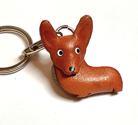 Japanese Handmade Leather keychain -corgi