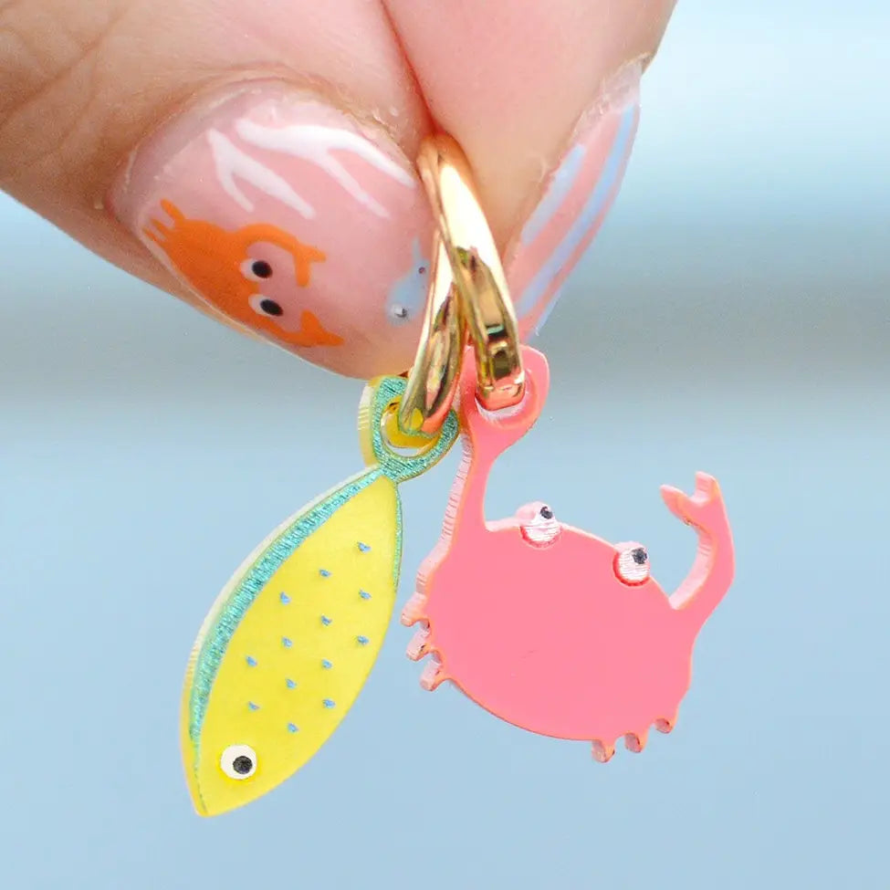 Silly loaf fish and crab hoop earings