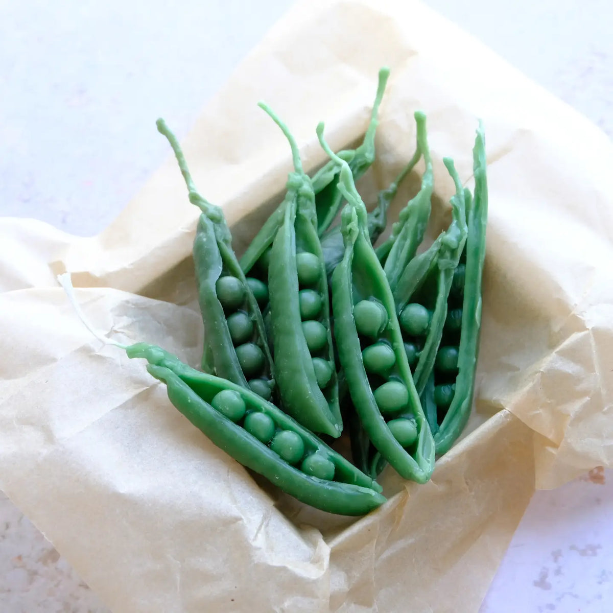 Handmade beeswax peas in pod candle