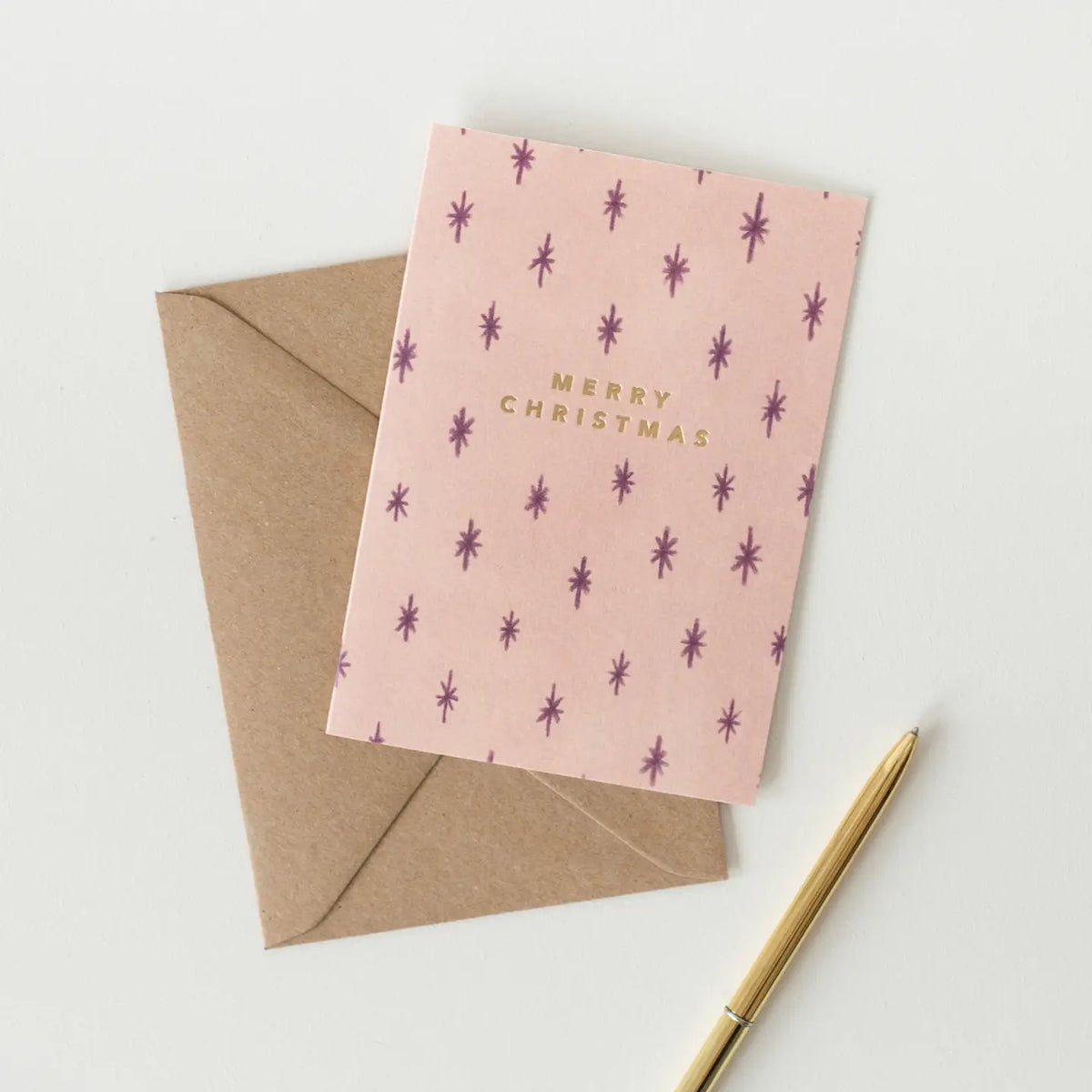Joy Jen greeting card Beige Star Christmas Card with Gold Foil
