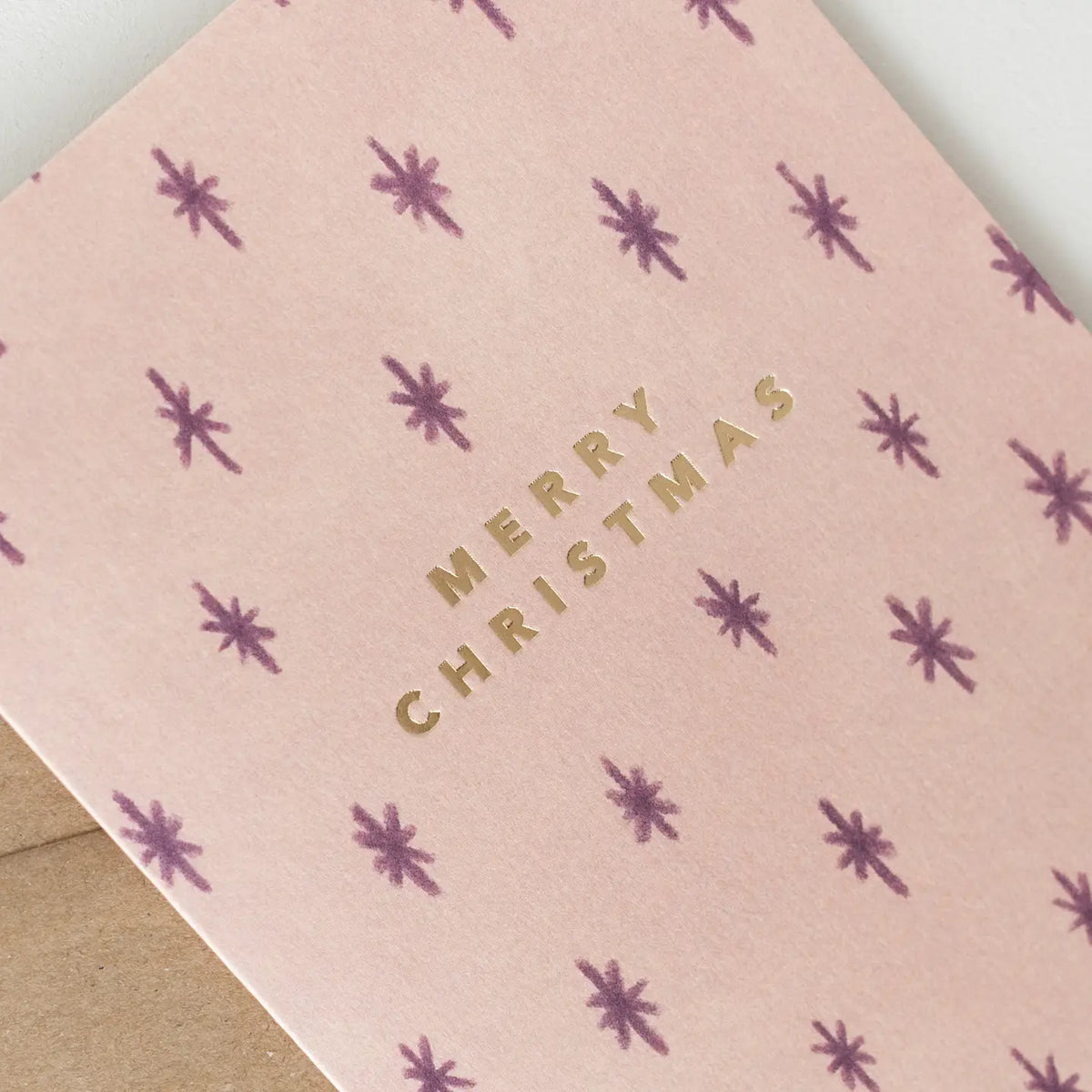 Joy Jen greeting card Beige Star Christmas Card with Gold Foil